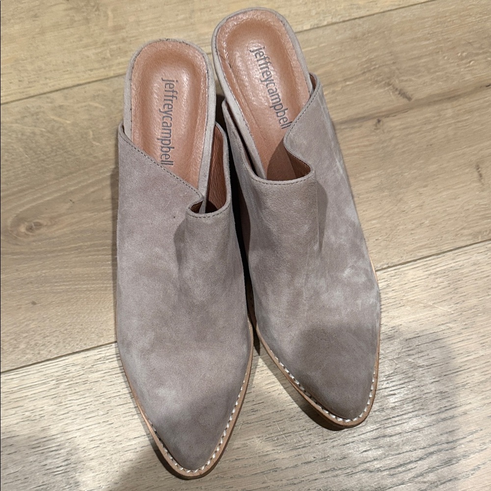 Jeffrey Campbell Taupe Suede Mules